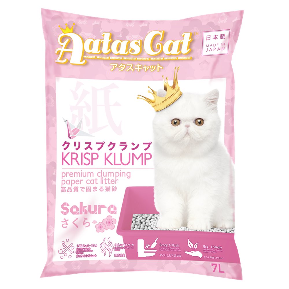 2 FOR $20: Aatas Cat Krisp Klump Paper Cat Litter Sakura 7L - Kohepets