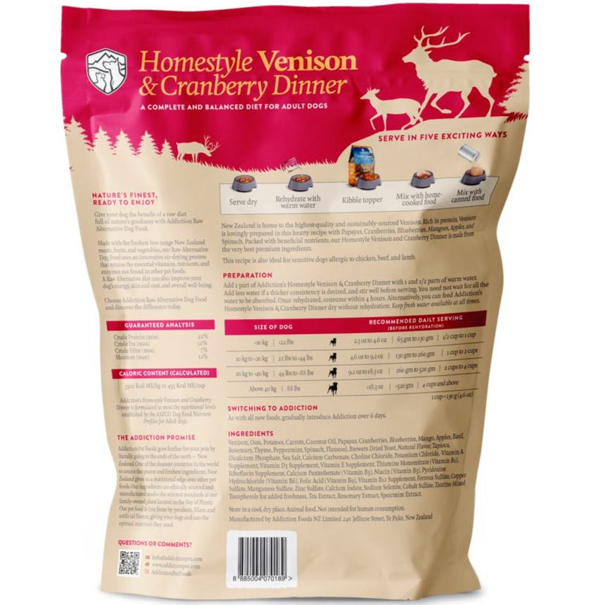 Addiction Homestyle Venison & Cranberry Dinner Raw Alternative Dog Food