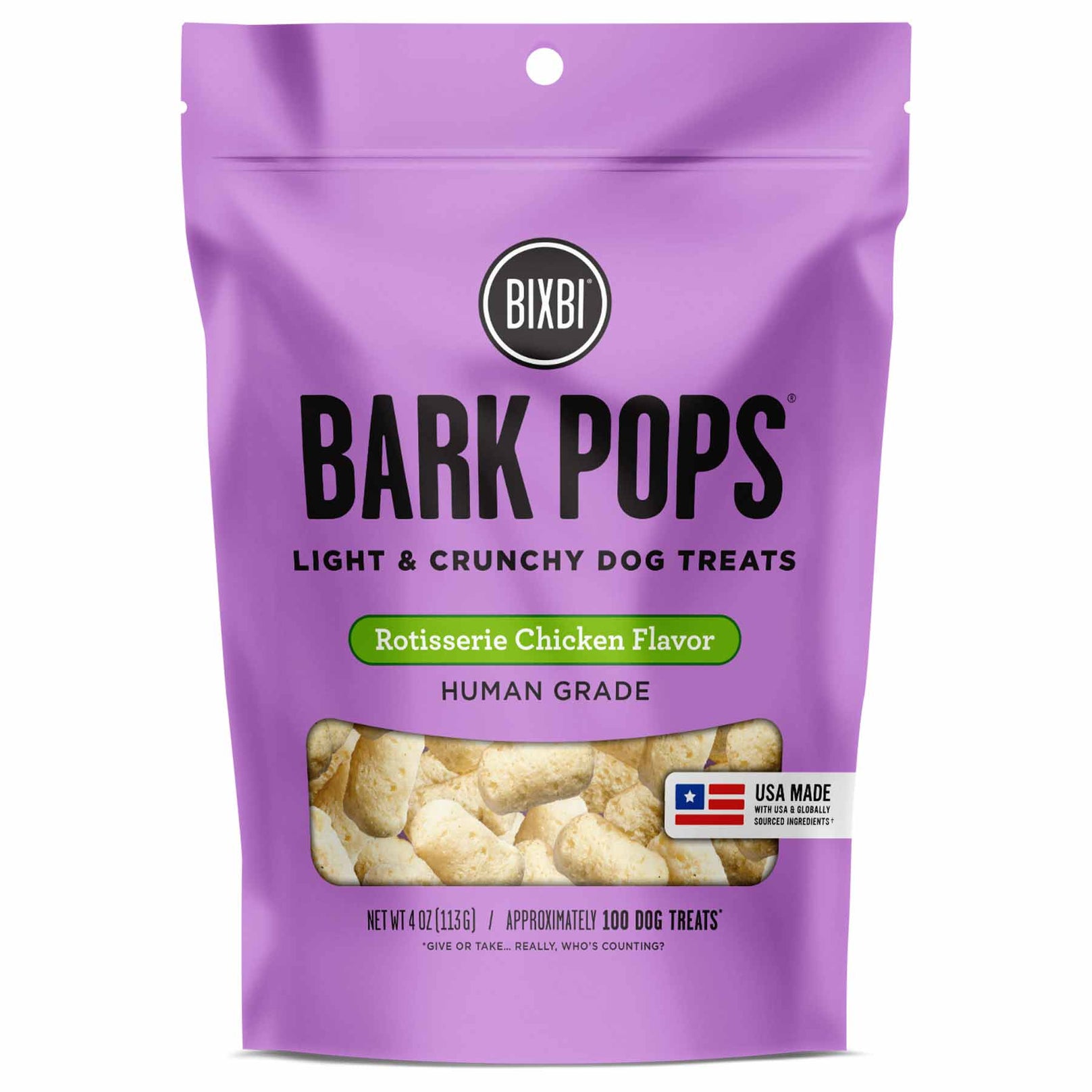 15% OFF: Bixbi Bark Pops Rotisserie Chicken Flavour Light & Crunchy Dog Training Treats 4oz - Kohepets