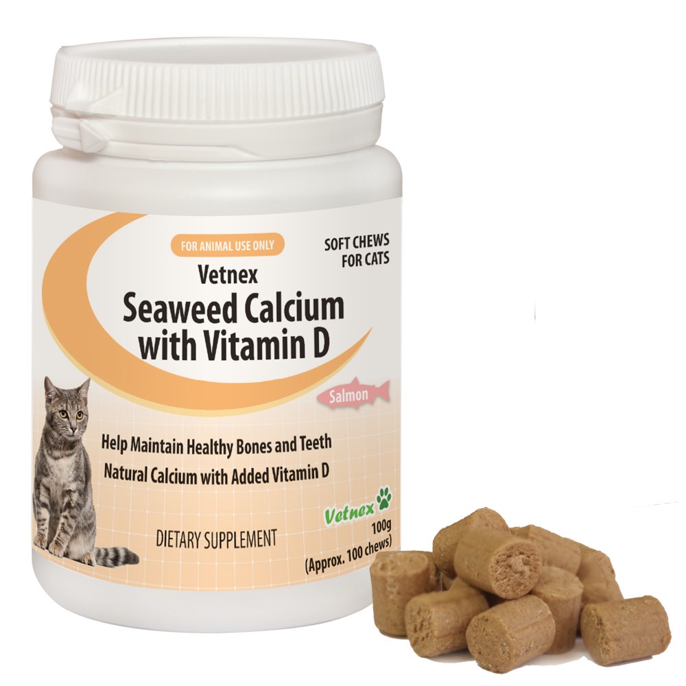 VetNex Seaweed Calcium with Vitamin D Salmon Chews Cat Supplement 100ct - Kohepets