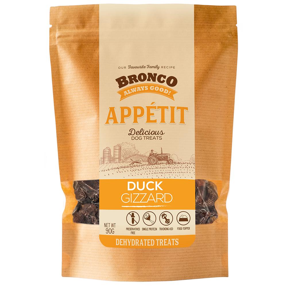 Bronco Appetit Duck Gizzard Dehydrated Dog Treats 90g