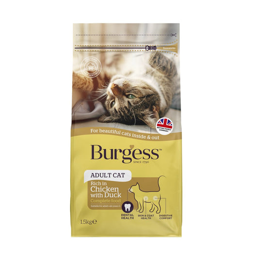 2 FOR $29.90: Burgess Chicken & Duck Adult Dry Cat Food 1.5kg - Kohepets