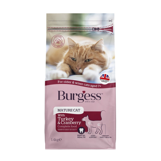 2 FOR $29.90: Burgess Turkey & Cranberry Mature Dry Cat Food 1.4kg - Kohepets