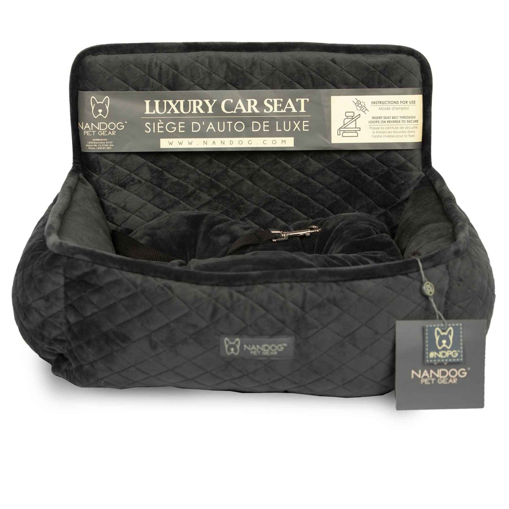 Nandog Luxe Dog Car Seat (Plush Dark Grey) - Kohepets