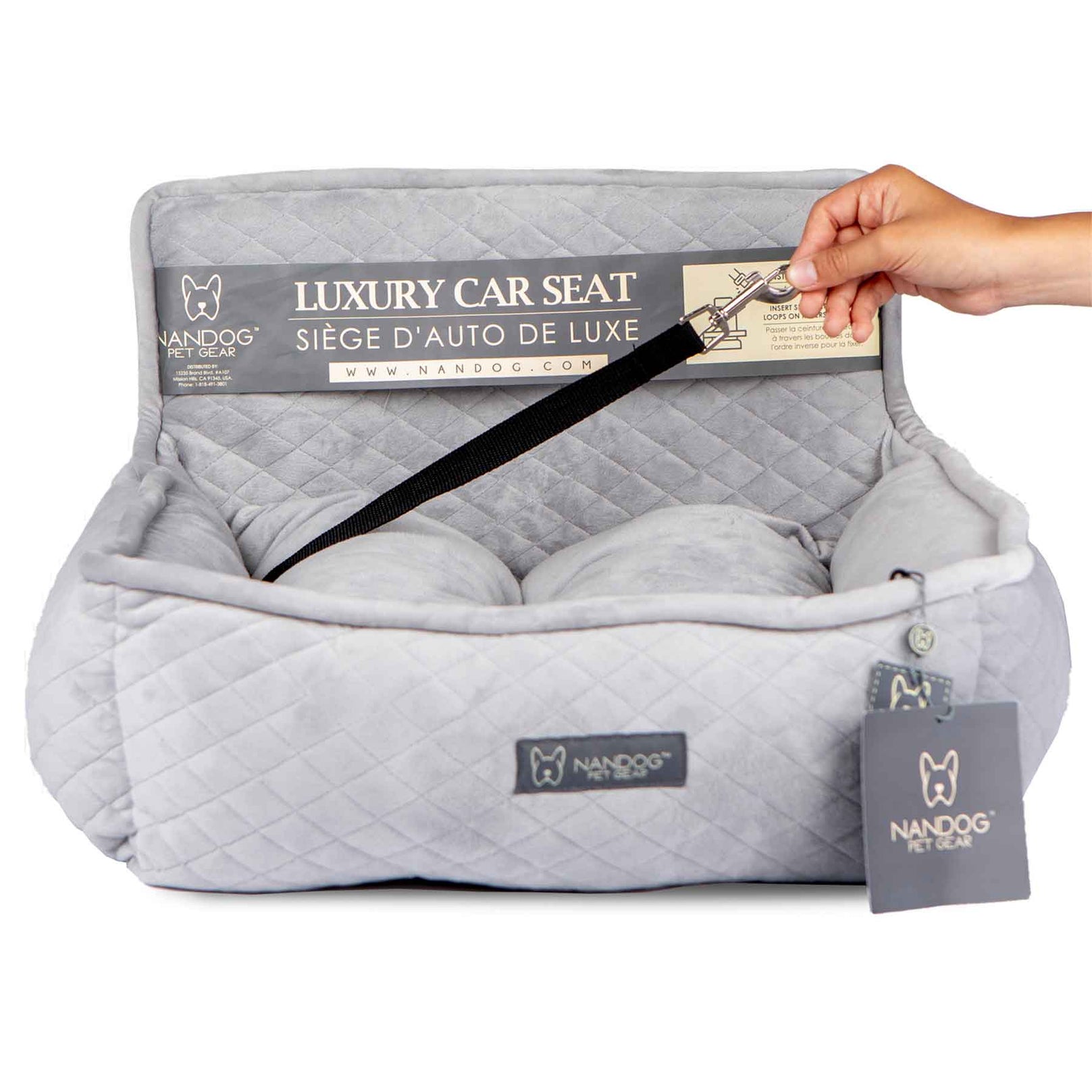 Nandog Luxe Dog Car Seat (Plush Light Grey) - Kohepets