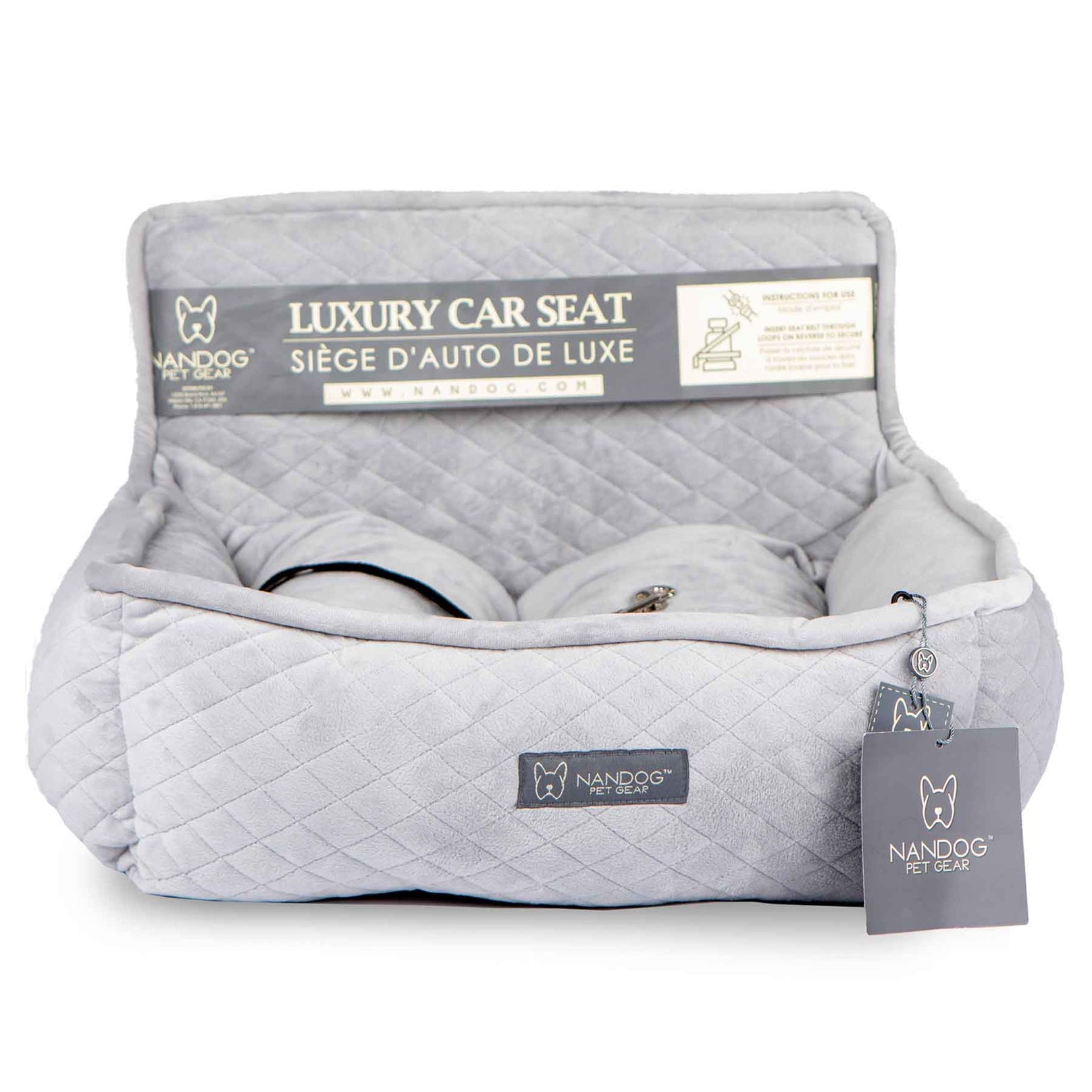 Nandog Luxe Dog Car Seat (Plush Light Grey) - Kohepets