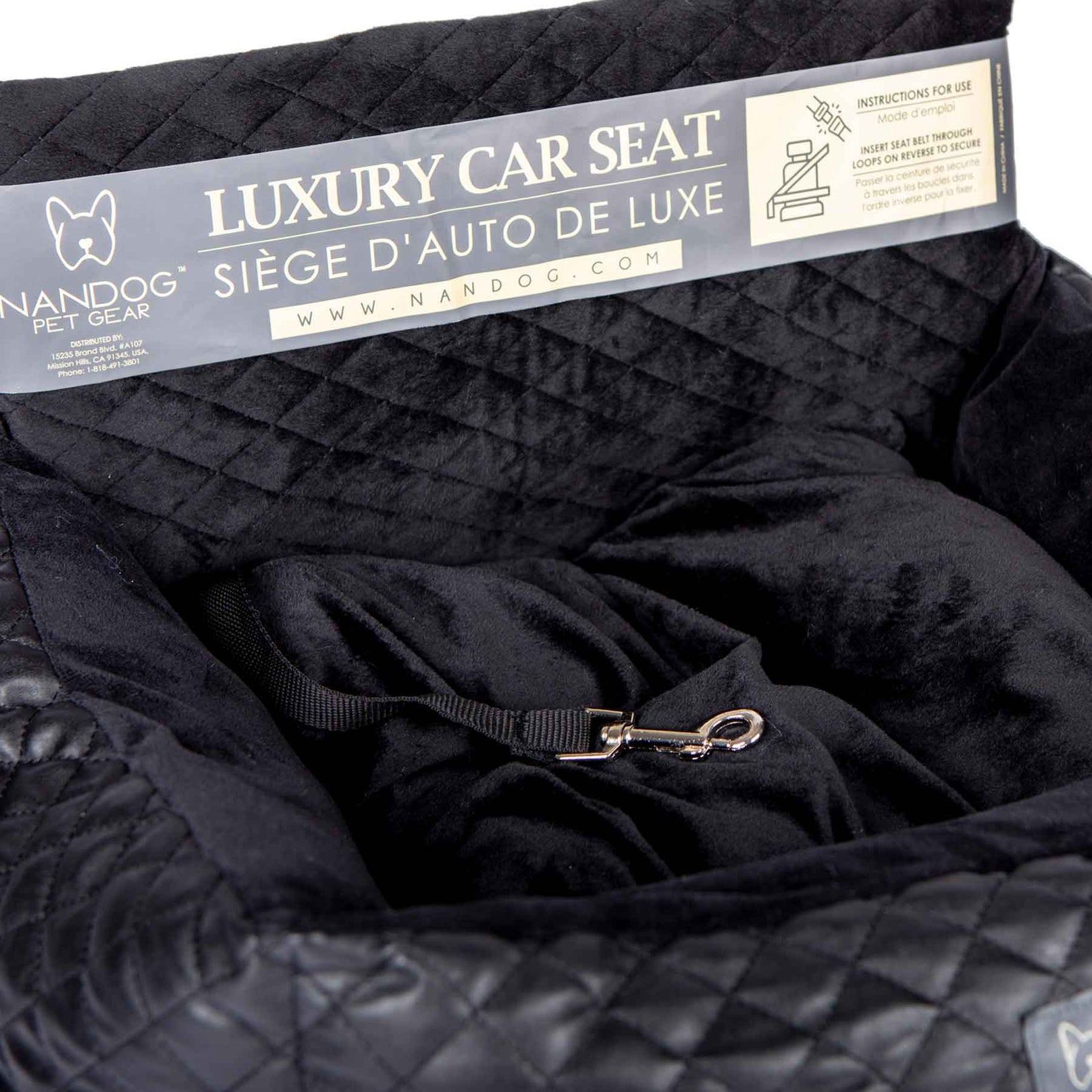 Nandog Luxe Dog Car Seat (Black Vegan Leather) - Kohepets