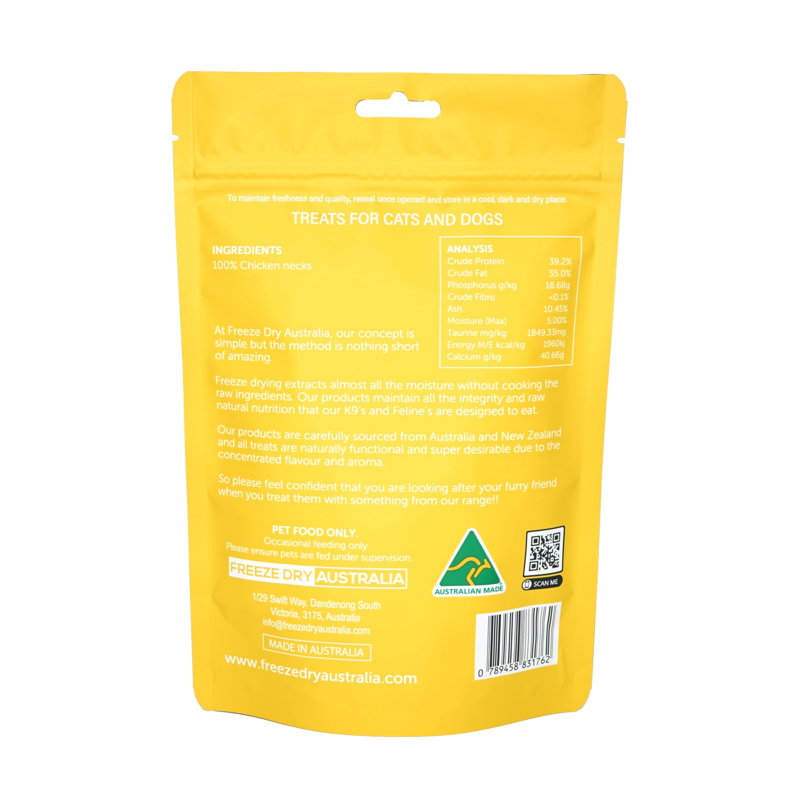 Freeze Dry Australia Chicken Necks Cat & Dog Treats 100g - Kohepets