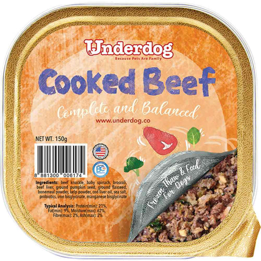 Underdog Cooked Beef Complete & Balanced Frozen Dog Food 150g - Kohepets