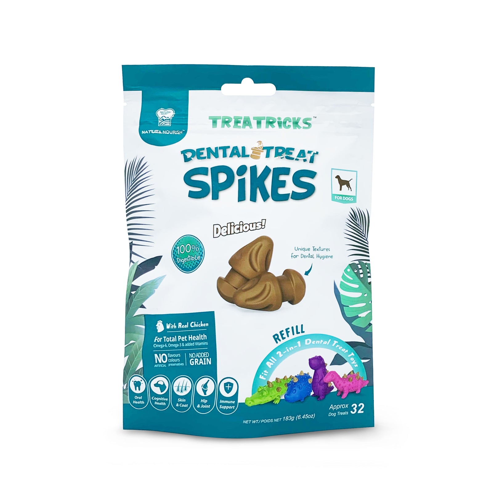 Natura Nourish Treatricks Spikes Chicken Grain-Free Dental Dog Chews (Refills) 183g - Kohepets