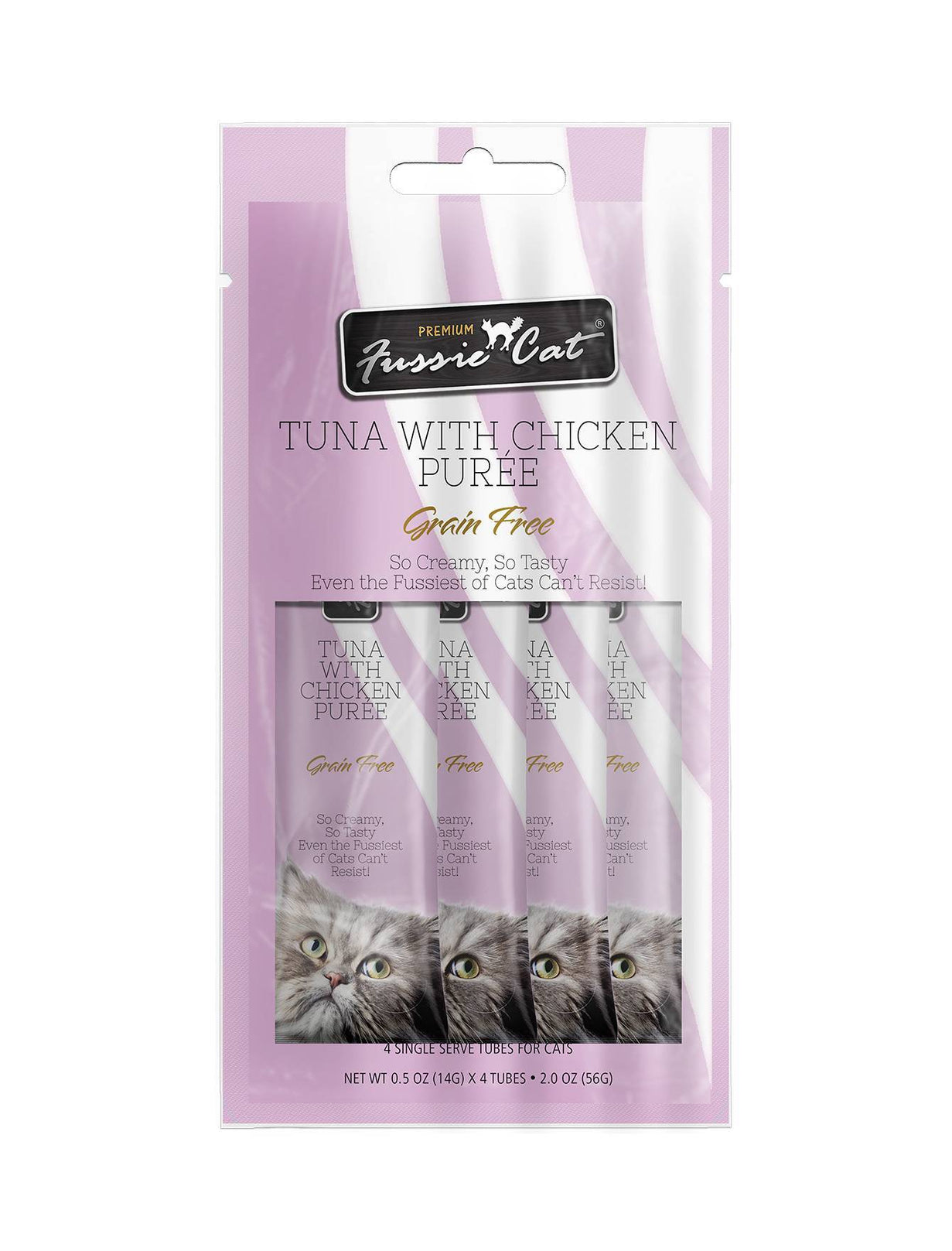 3 FOR $10: Fussie Cat Puree Premium Tuna with Chicken Cat Treat 14gx4 - Kohepets