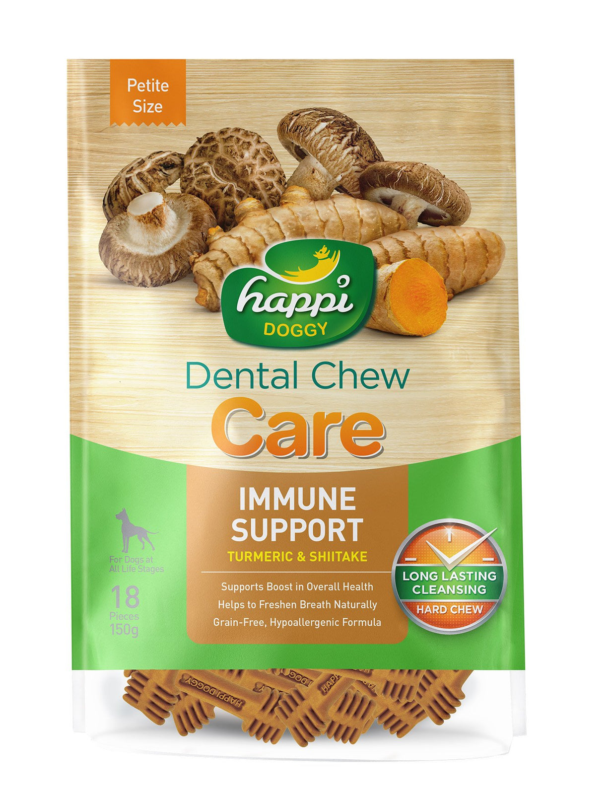 2 FOR $15.80: Happi Doggy Dental Chew Care Turmeric & Shitake Immune Support 150g - Kohepets