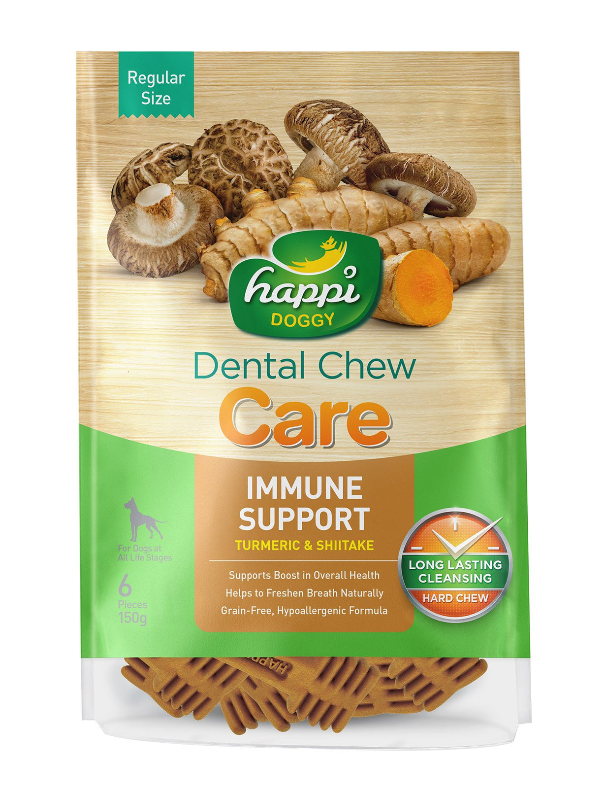 2 FOR $15.80: Happi Doggy Dental Chew Care Turmeric & Shitake Immune Support 150g - Kohepets