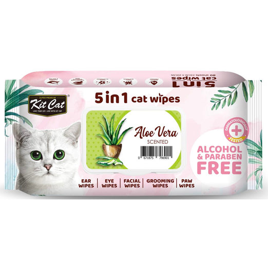 3 FOR $11: Kit Cat 5-in-1 Aloe Vera Scented Cat Wipes 80ct - Kohepets