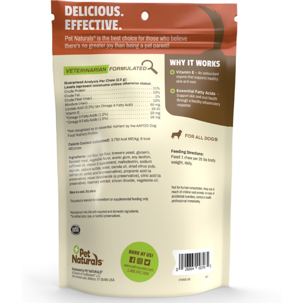 Pet Naturals of Vermont Skin + Coat for Dogs, 30 Chews