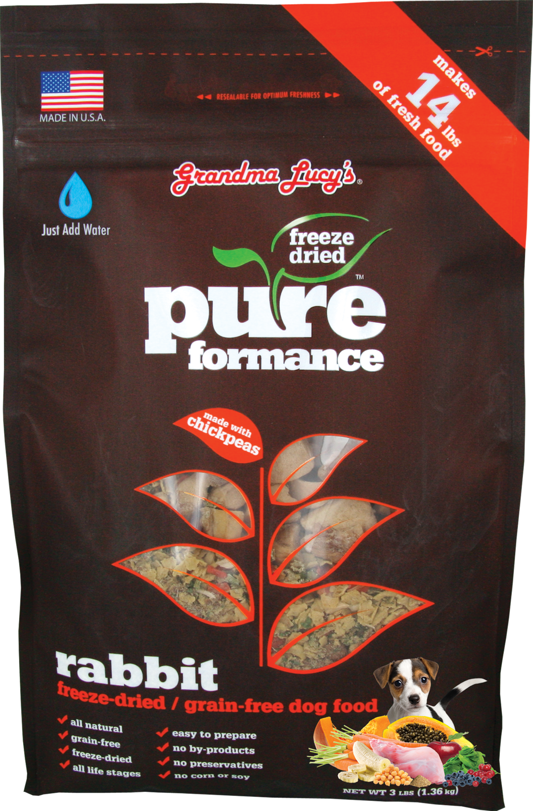 Grandma Lucy’s Pureformance Rabbit Freeze-Dried Dog Food 3lb - Kohepets