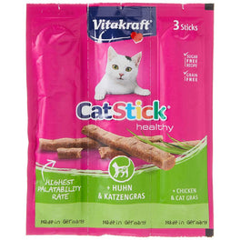 Vitakraft Chicken & Cat Grass Grain Free Cat Stick Treats (3 + 1 FREE sticks) - Kohepets