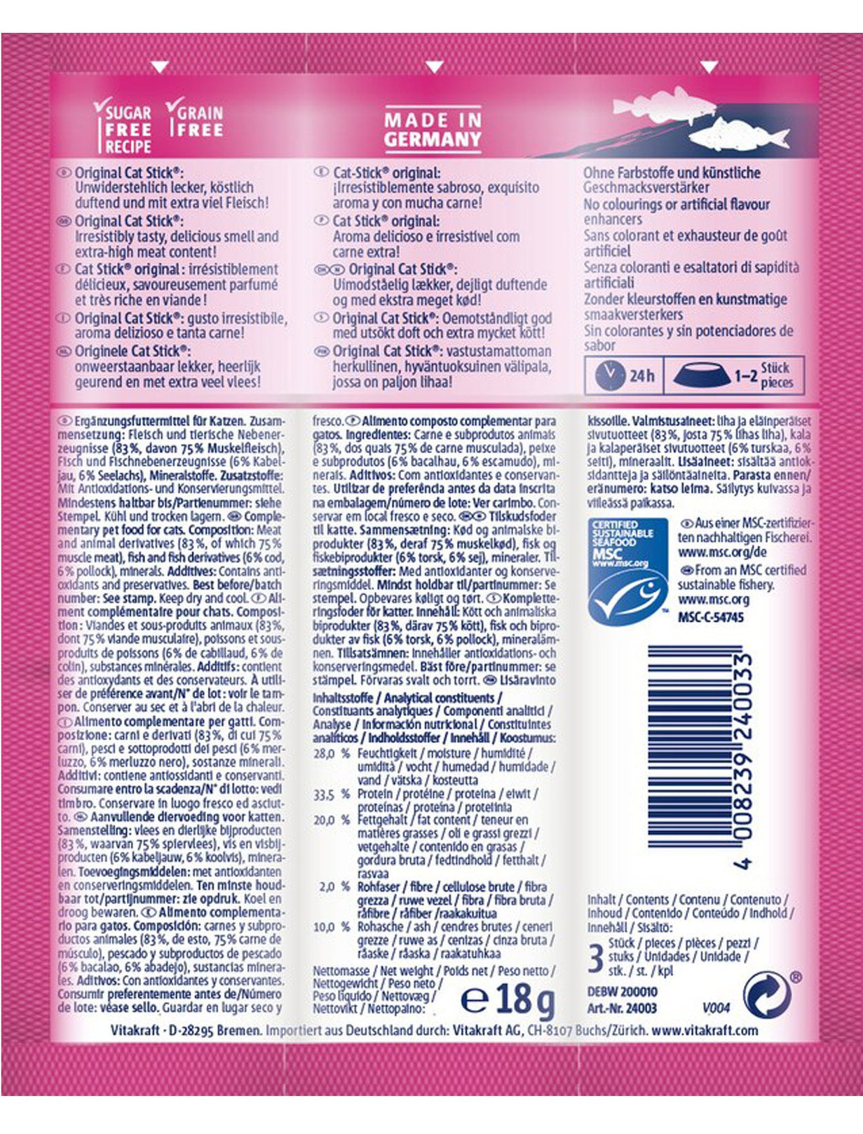 30% OFF (Exp 13 Feb): Vitakraft Cat Stick Mini Plaice with Omega 3 Cat Treats (3 sticks) - Kohepets