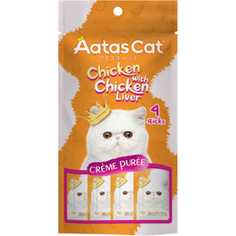 4 FOR $9.90 (Exp 9Sep24): Aatas Cat Creme Puree Chicken With Chicken Liver Grain-Free Liquid Cat Treats 56g