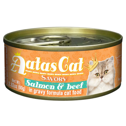 Aatas Cat Savory Salmon & Beef in Gravy Canned Cat Food 80g - Kohepets