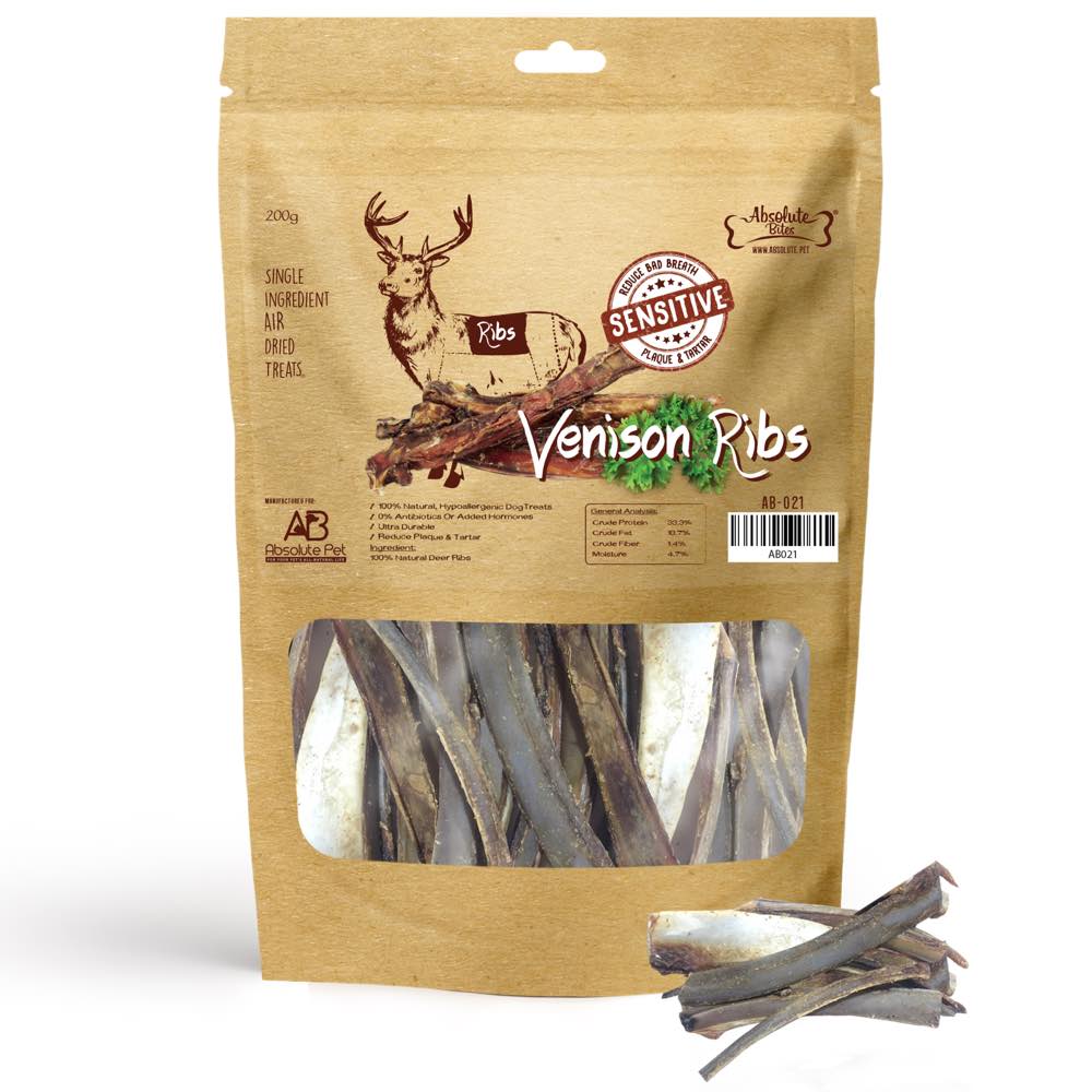 33% OFF: Absolute Bites Air Dried Venison Ribs Dog Treats 200g - Kohepets