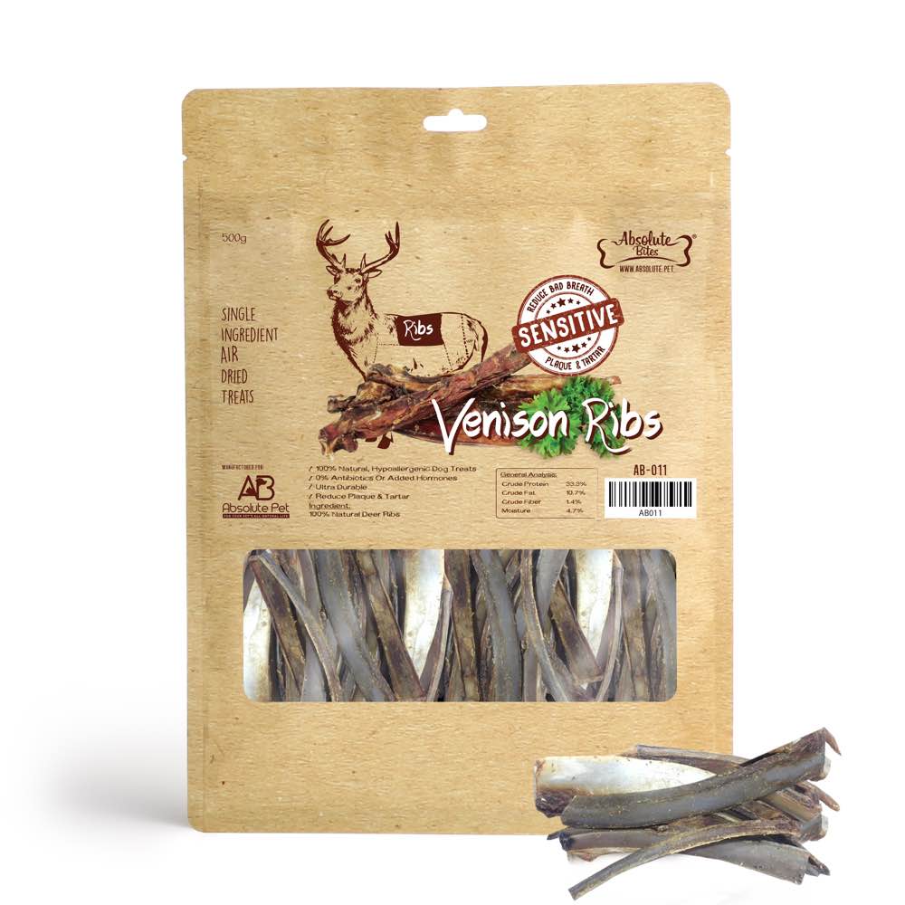 Absolute Bites Air Dried Venison Ribs Dog Treats 500g - Kohepets