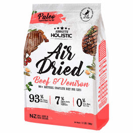 3 FOR $88 + FREE TREATS: Absolute Holistic Beef & Venison Air Dried Grain-Free Cat Food 500g - Kohepets