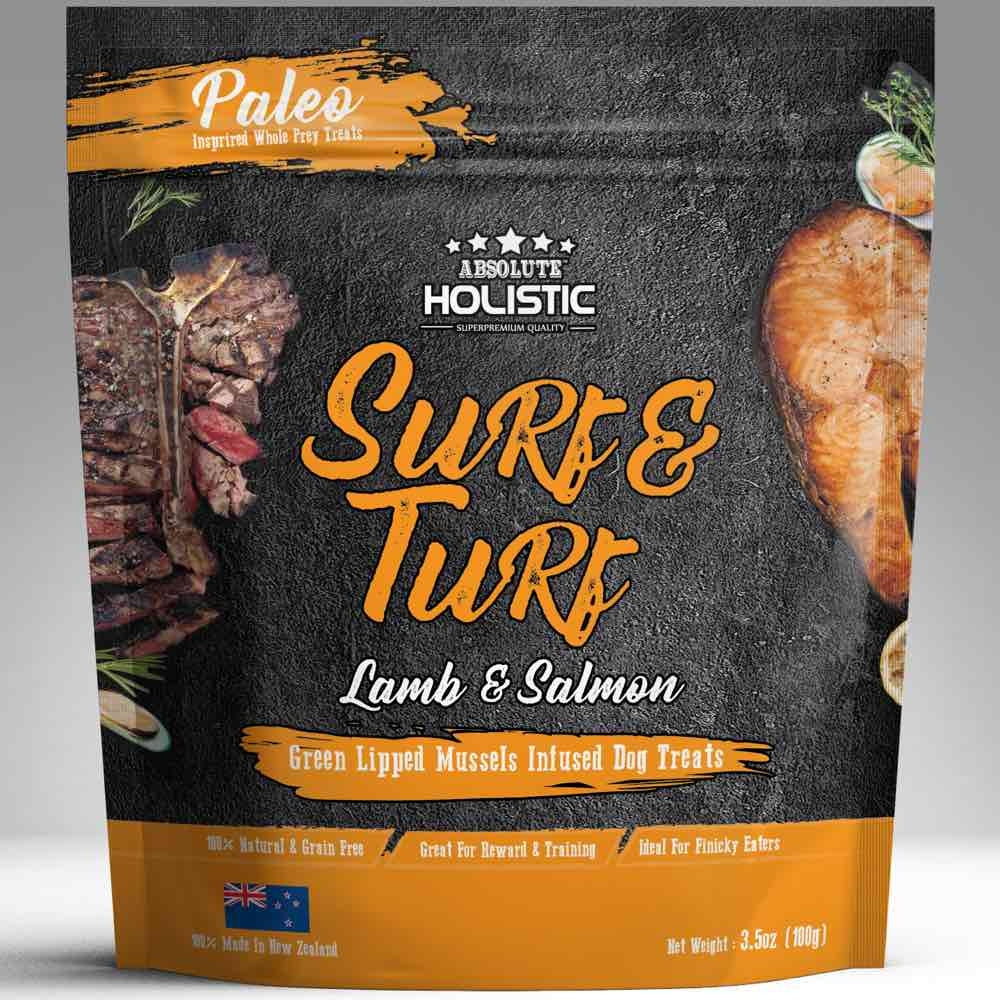 Absolute Holistic Air Dried Surf & Turf Lamb & Salmon Dog Treats 100g - Kohepets