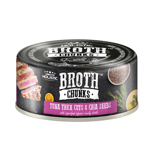 Absolute Holistic Broth Chunks Tuna Thick Cuts & Chia Seeds Grain-Free Canned Food For Cats & Dogs 80g