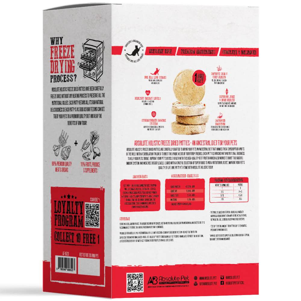 Absolute Holistic Patties Beef Grain-Free Freeze-Dried Cat Food 12.7oz