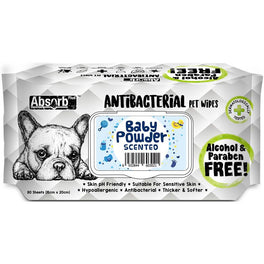 3 FOR $11: Absorb Plus Antibacterial Baby Powder Scented Pet Wipes 80ct - Kohepets