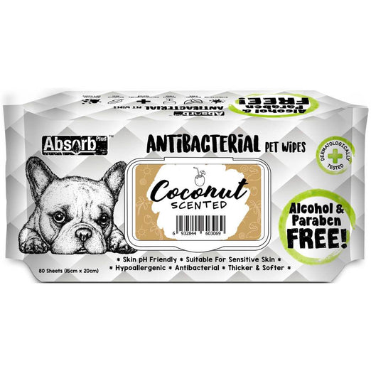 3 FOR $11: Absorb Plus Antibacterial Coconut Scented Pet Wipes 80ct - Kohepets