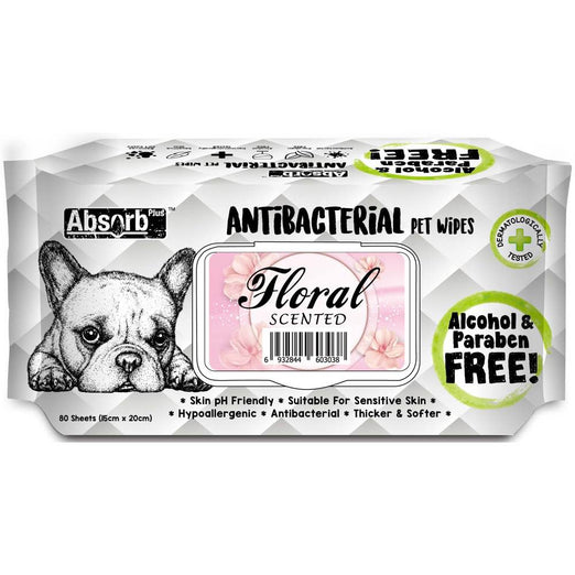 3 FOR $11: Absorb Plus Antibacterial Floral Scented Pet Wipes 80ct - Kohepets