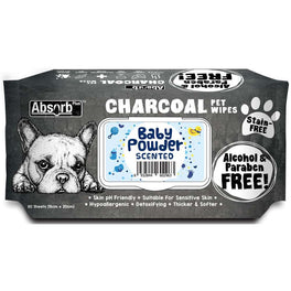 3 FOR $15: Absorb Plus Charcoal Baby Powder Scented Pet Wipes 80ct - Kohepets