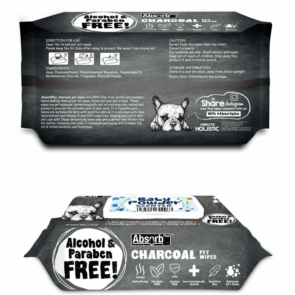 Absorb Plus Charcoal Baby Powder Scented Pet Wipes Kohepets