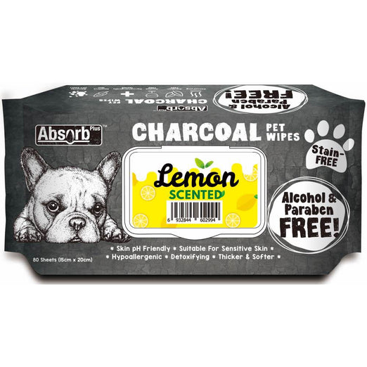 3 FOR $15: Absorb Plus Charcoal Lemon Scented Pet Wipes 80ct - Kohepets