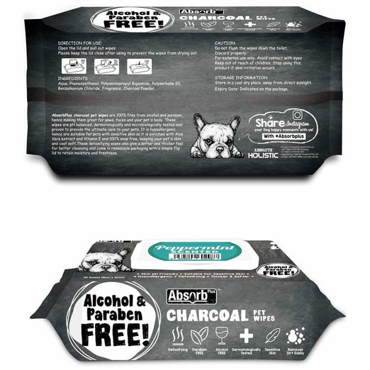3 FOR $15: Absorb Plus Charcoal Peppermint Scented Pet Wipes 80ct - Kohepets