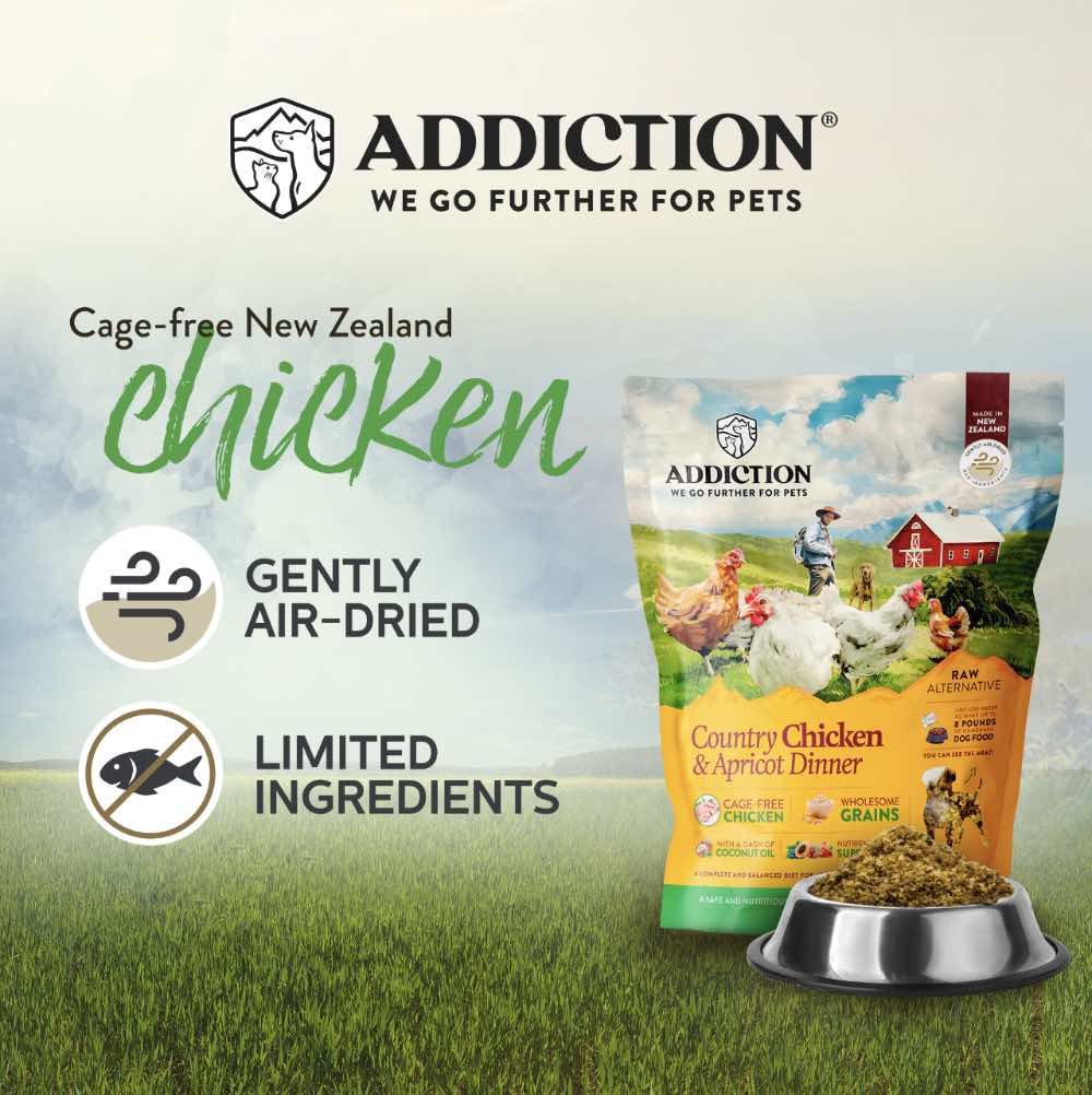 20% OFF: Addiction Country Chicken & Apricot Dinner Raw Alternative Dog Food 2lb - Kohepets