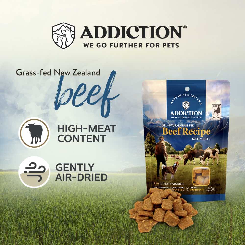20% OFF: Addiction Meaty Bites Grain Free Beef Dog Treats 4oz - Kohepets