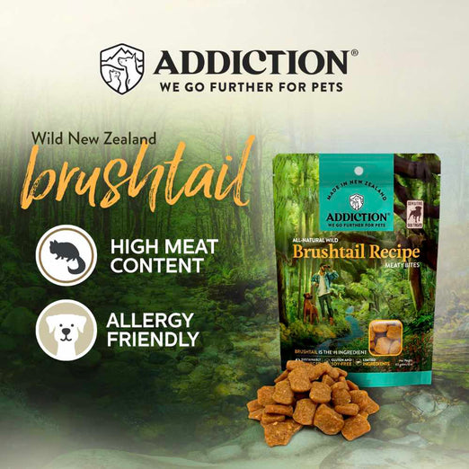 20% OFF: Addiction Meaty Bites Wild Brushtail Grain Free Dog Treats 4oz - Kohepets