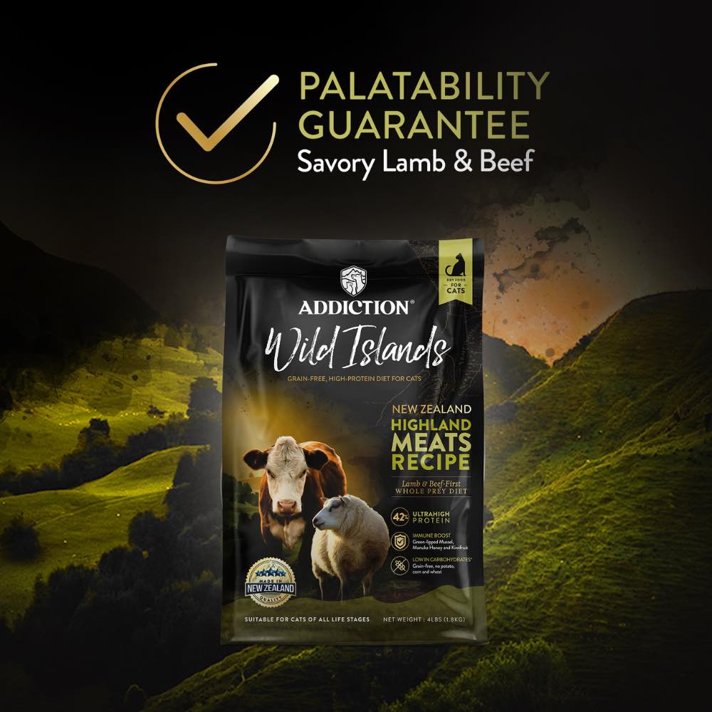 15% OFF: Addiction Wild Islands Highland Meats Recipe Lamb & Beef Grain-Free Dry Cat Food