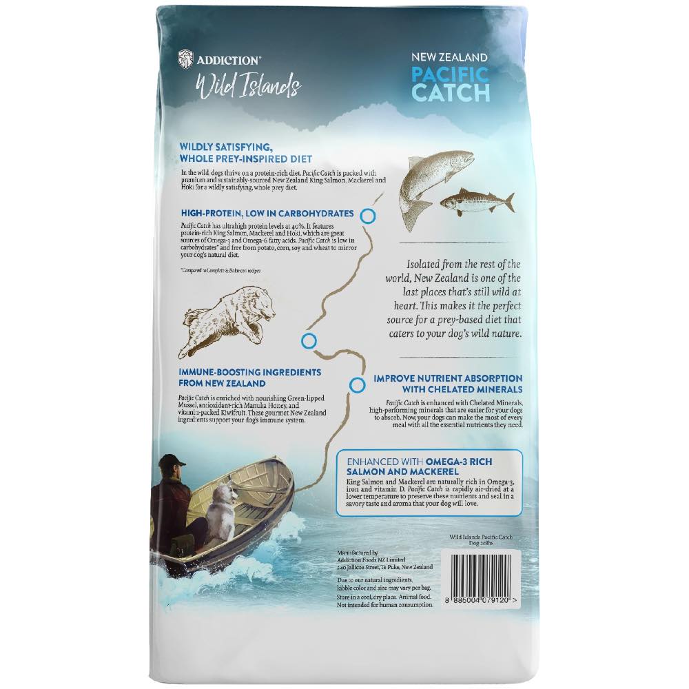 15% OFF/FREE TREATS: Addiction Wild Islands Pacific Catch Salmon, Mackerel & Hoki Grain Free Dry Dog Food