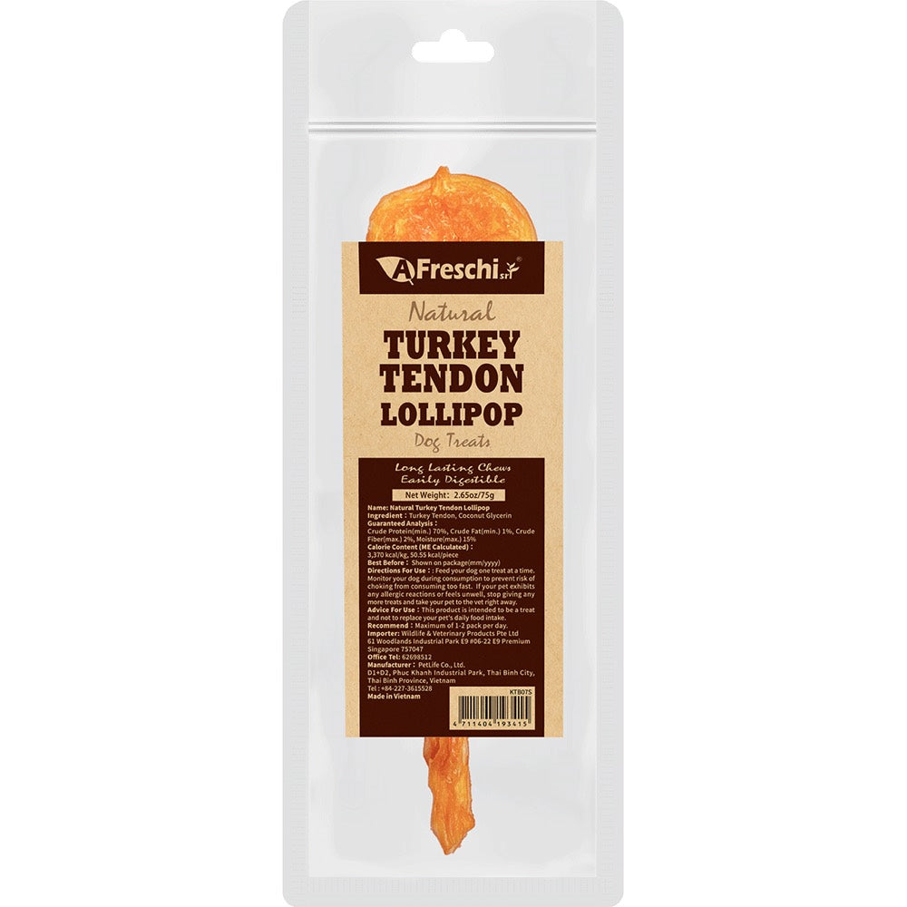 AFreschi Natural Turkey Tendon Lollipop Grain-Free Dog Chews 5pc - Kohepets