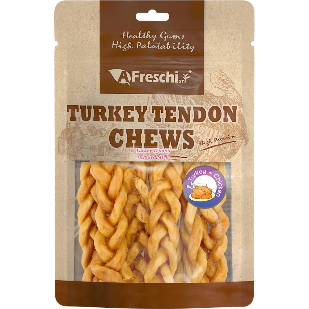 15% OFF: AFreschi Turkey Tendon Braided Stick Dog Chews 6pc - Kohepets