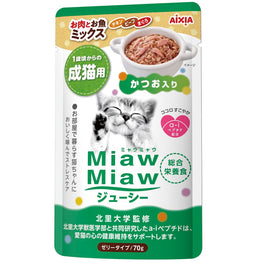 Aixia Miaw Miaw Juicy Meat & Fish Mix With Skipjack Tuna Adult Pouch Cat Food 70g x 12