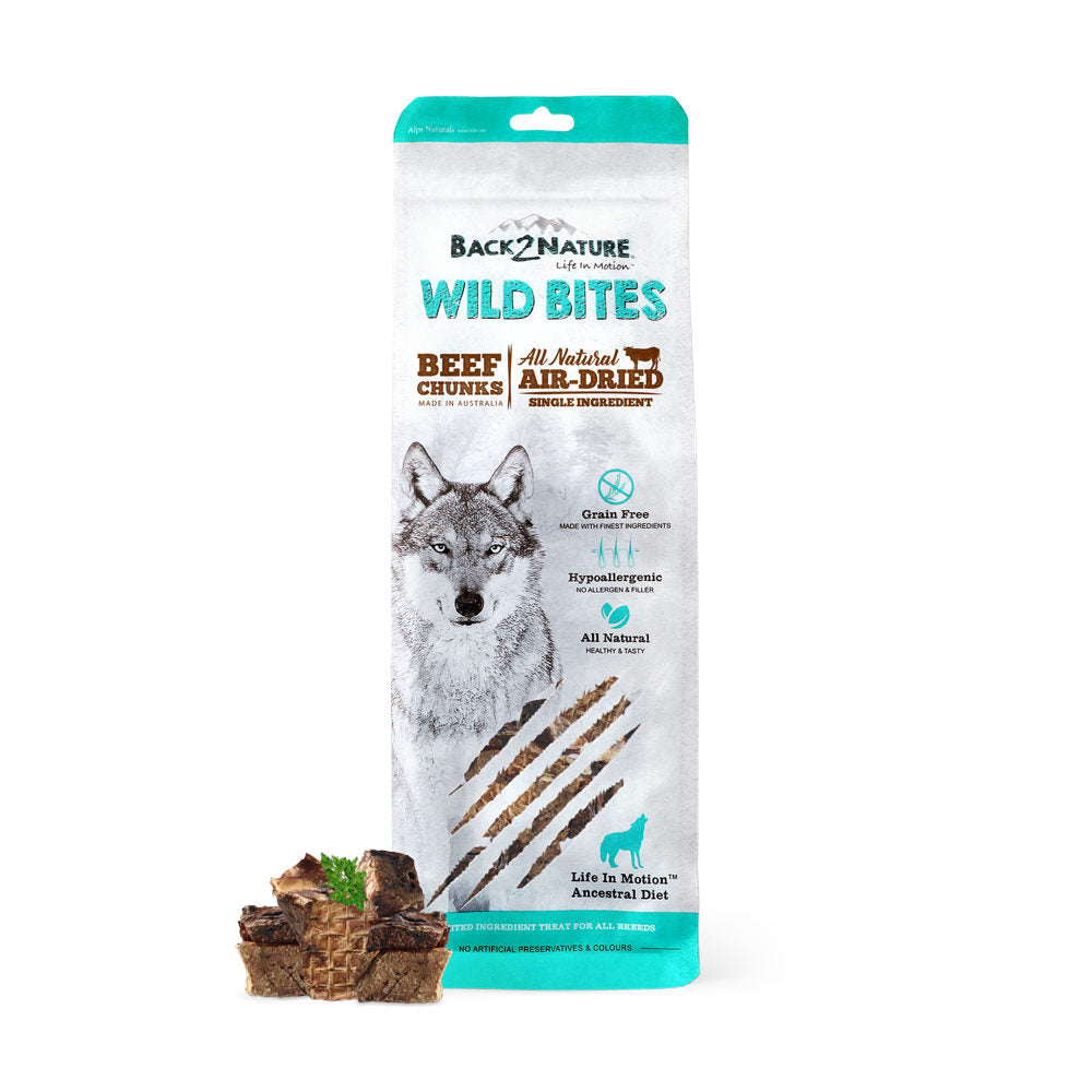 2 FOR $18.80: Back-2-Nature Wild Bites Beef Chunks Air Dried Dog Treats 150g - Kohepets