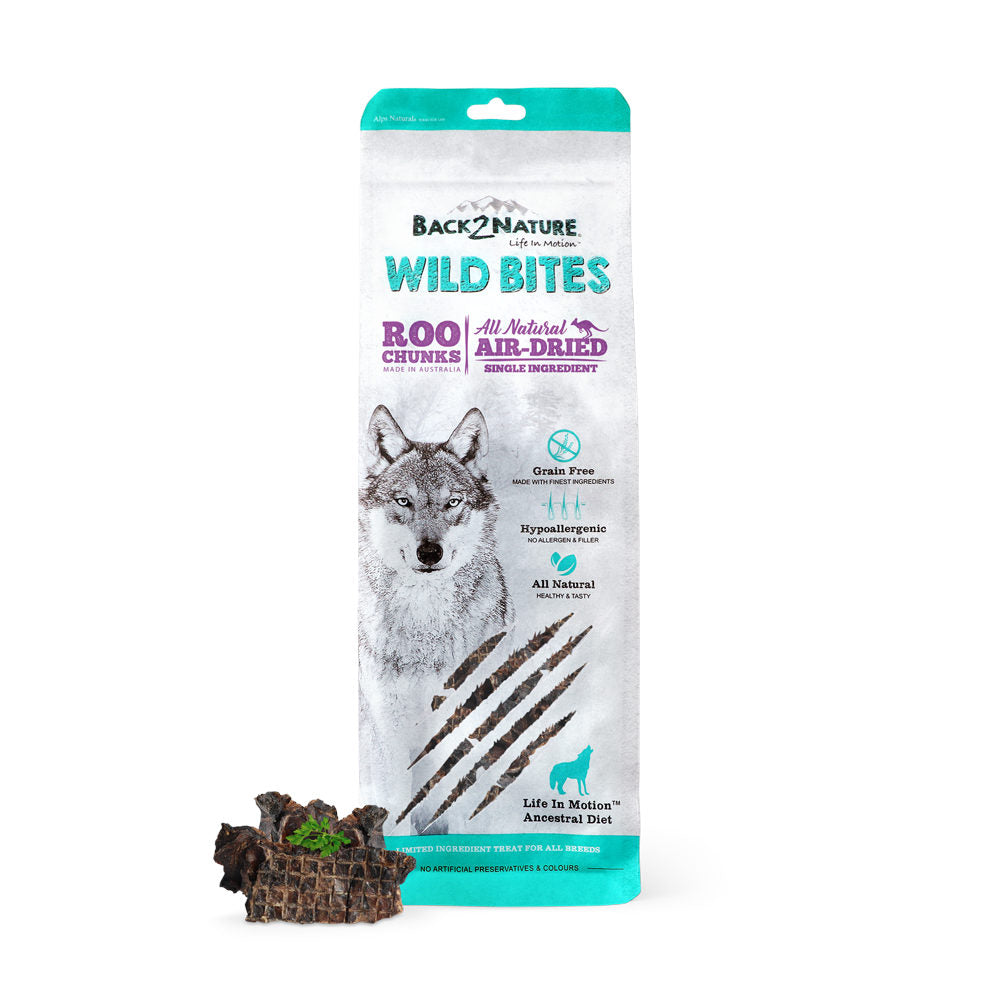 30% OFF: Back-2-Nature Wild Bites Roo Chunks Dog Air Dried Treats 100g - Kohepets