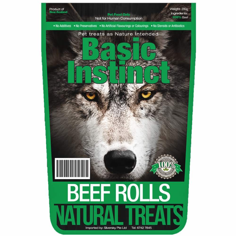Basic Instinct Beef Rolls Natural Dog Treat 200g - Kohepets