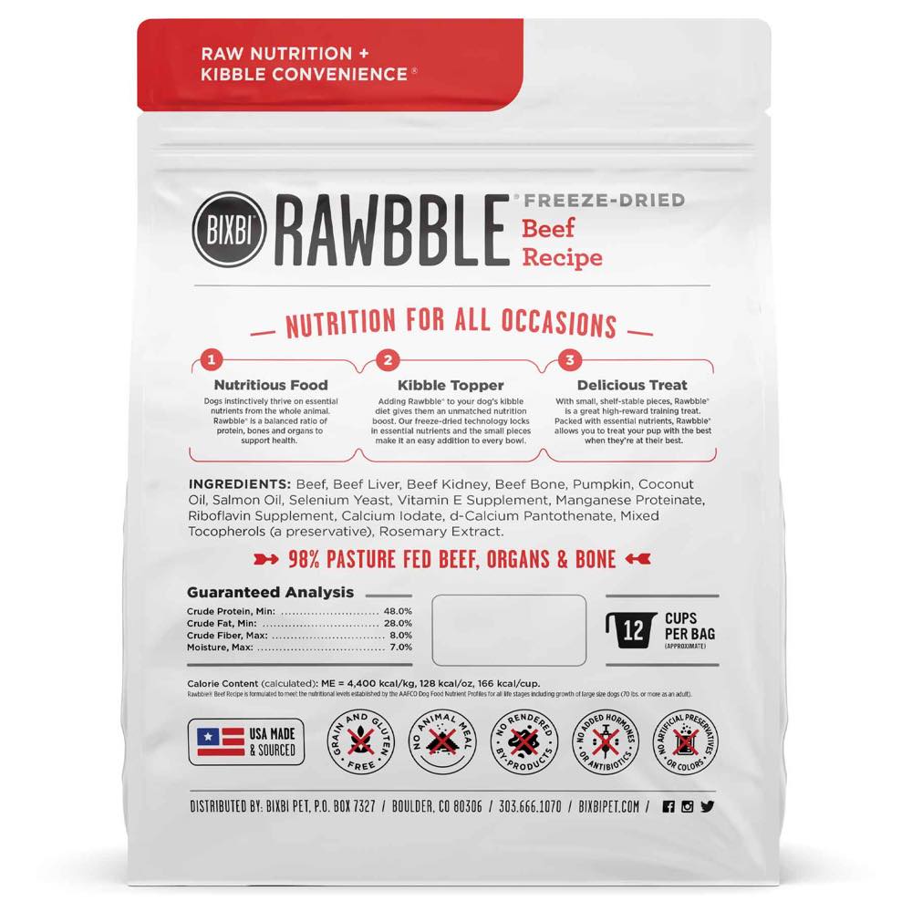 10% OFF: Bixbi Rawbble Beef Grain-Free Freeze-Dried Dog Food - Kohepets