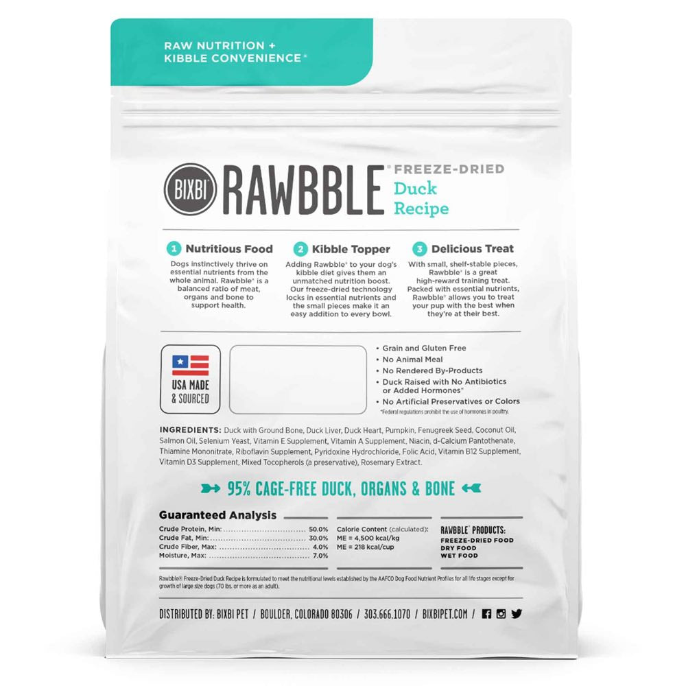 10% OFF: Bixbi Rawbble Duck Grain-Free Freeze-Dried Dog Food - Kohepets